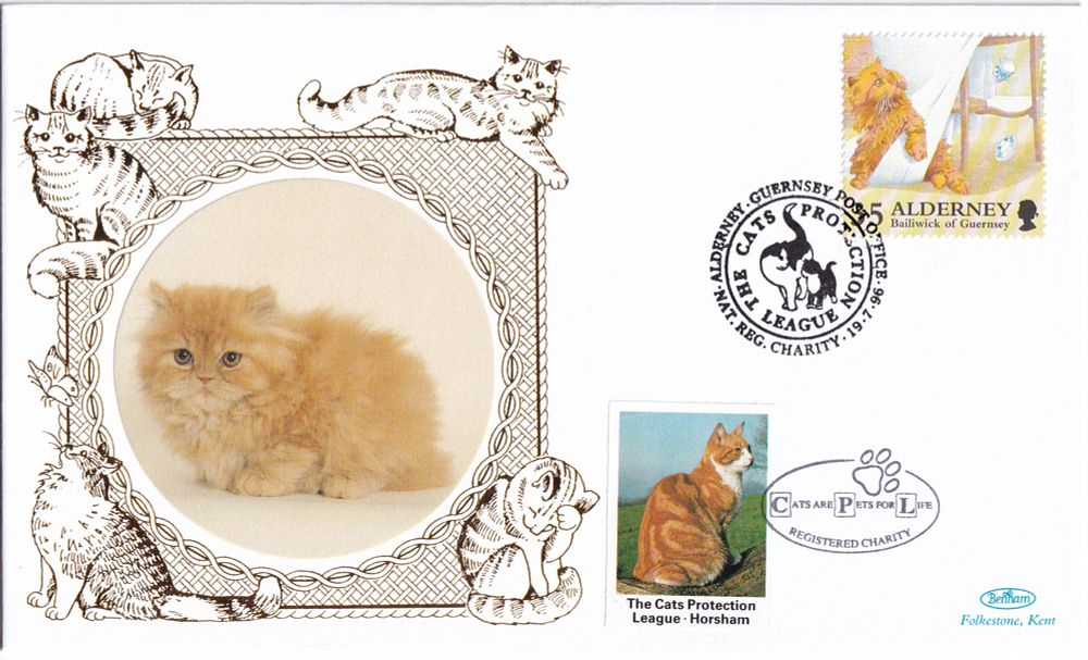 Конверт Первого дня Острова Олдерни от 19 июля 1996 года с маркой и спецгашением