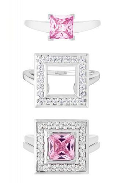 Кольцо сборное из серебра со вставками из розового и бесцветных фианитов