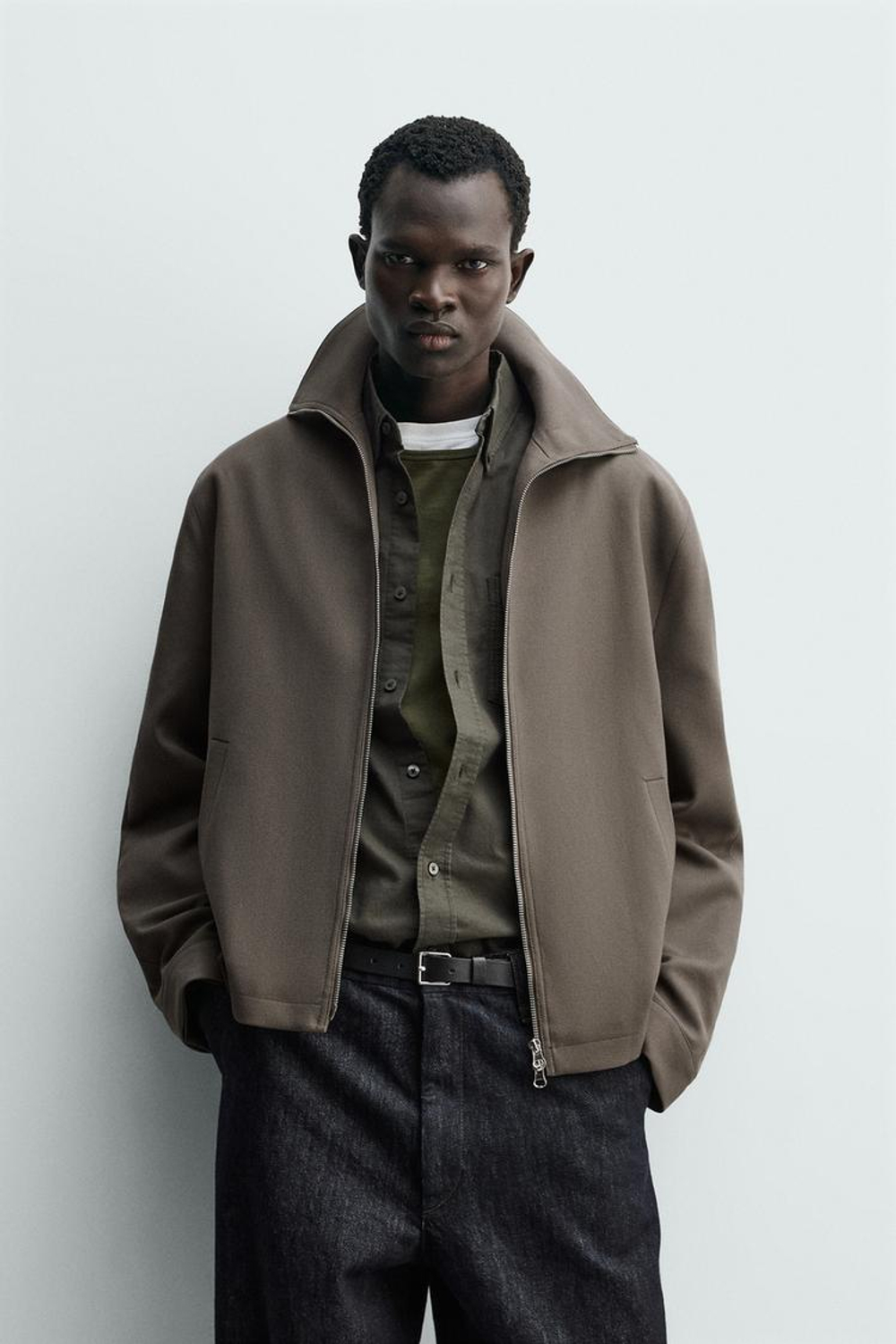 ZARA КУРТКА-РУБАШКА ИЗ РЕЛЬЕФНОГО ТВИЛА, СЕРОВАТО-КОРИЧНЕВЫЙ