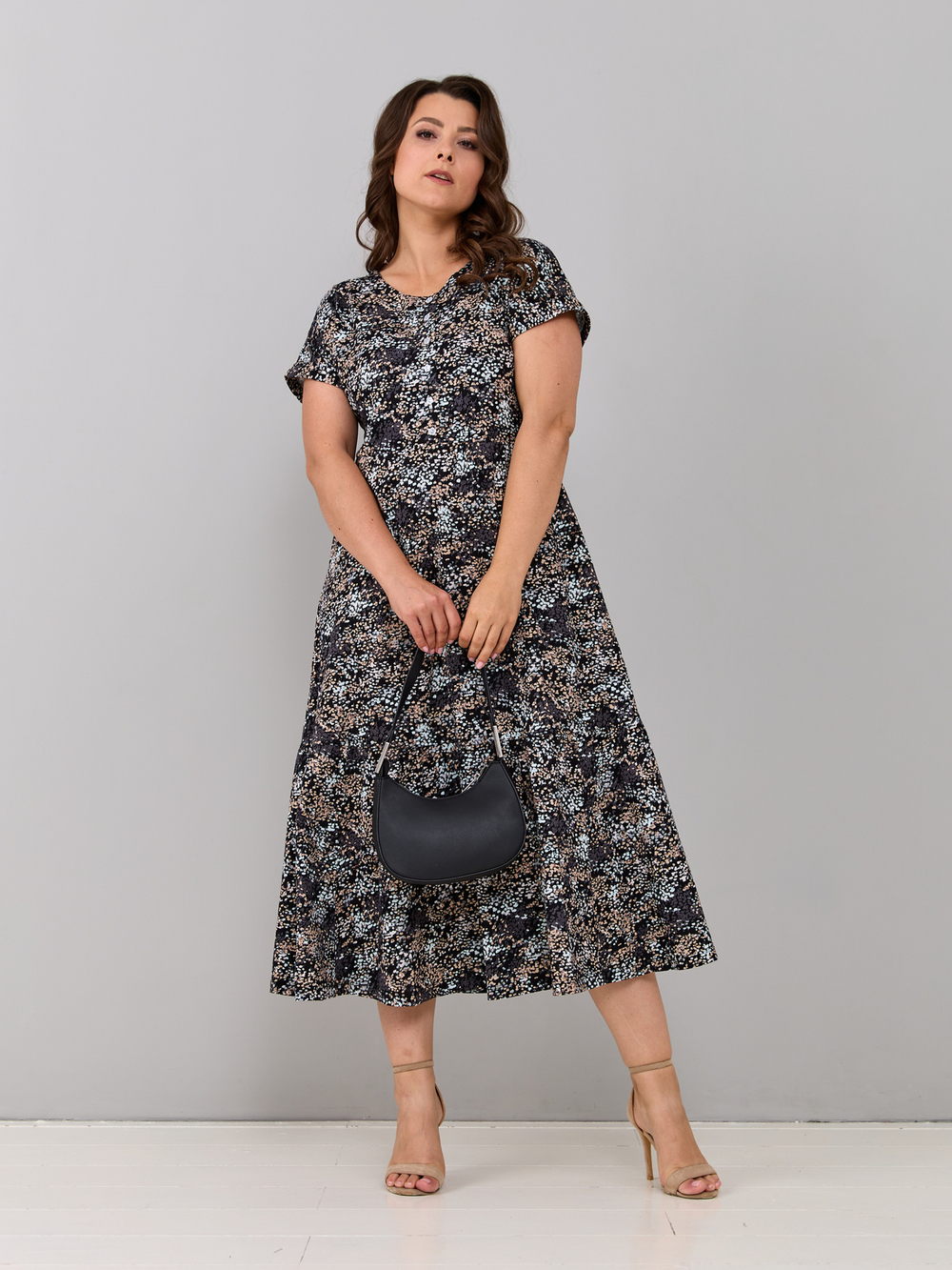 Платье П-032/черный-бежабстракция