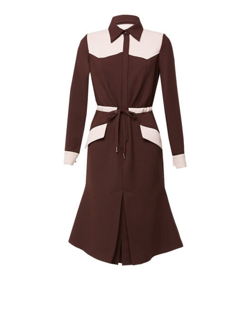 Платье с отложным воротничком коричневое с бежевой отделкой 08-03-19FW