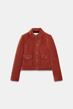 ZARA БАРХАТНАЯ КУРТКА С ПОДПЛЕЧНИКАМИ, ЦВЕТ ЖЖЕНОГО АПЕЛЬСИНА