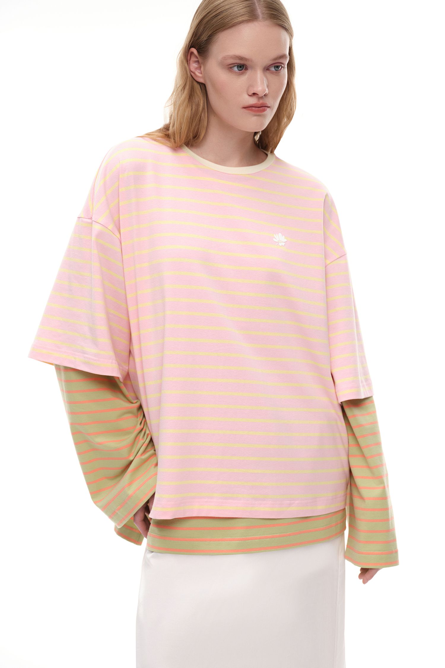 Лонгслив двойной (Cozy & Lazy), розовый-зеленый