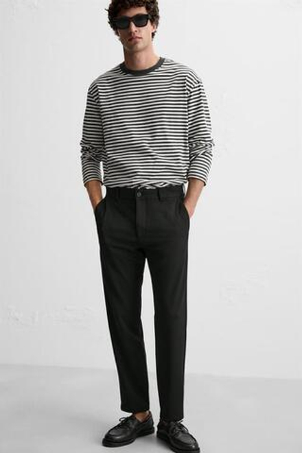 ZARA БРЮКИ КОМФОРТНОЙ ПОСАДКИ ИЗ РЕЛЬЕФНОЙ ТКАНИ, ЧЕРНЫЙ