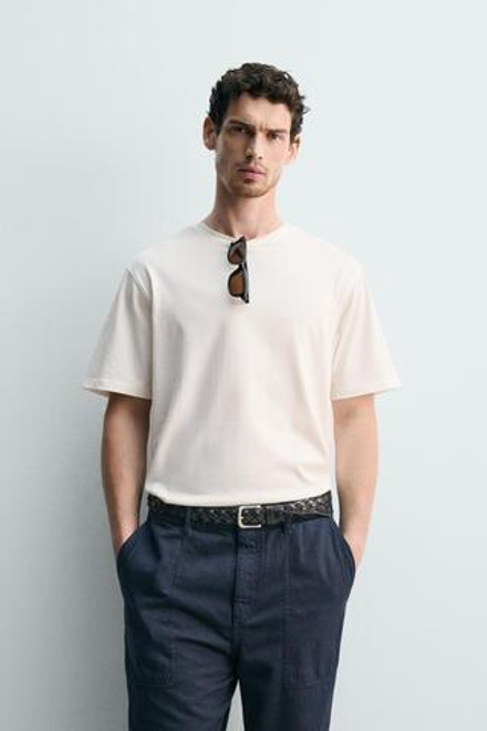 ZARA ФУТБОЛКА С КОРОТКИМ РУКАВОМ, ЖЕЛТОВАТО-БЕЛЫЙ