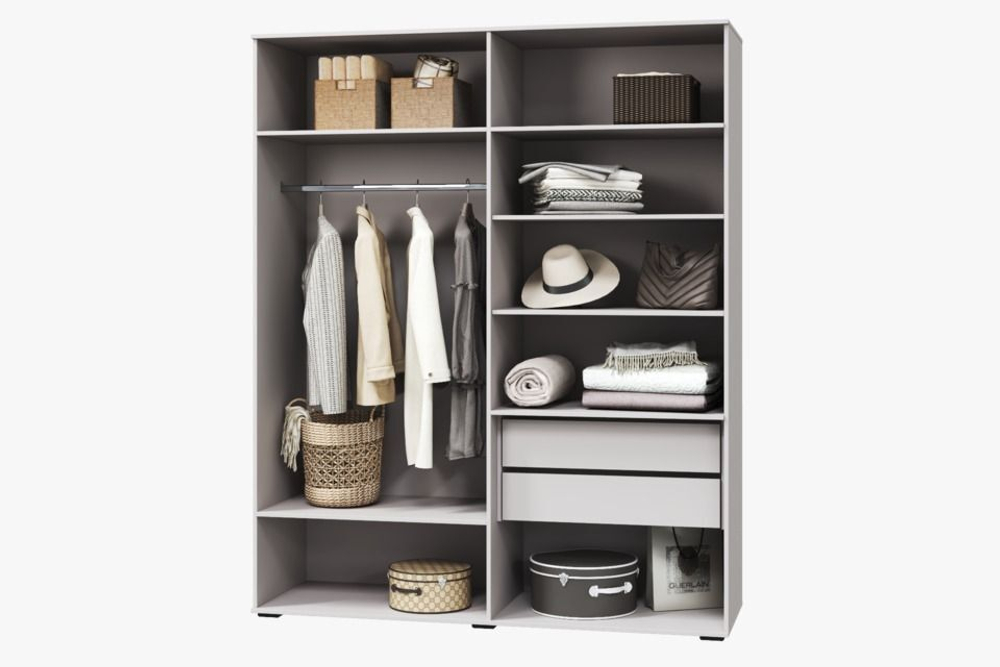 Шкаф для одежды распашной с полками и штангой 3 створки Белый 135х58х221 см