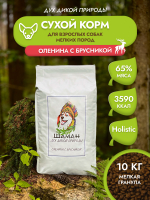 Сухой корм SHAMAN "Дух дикой природы" Оленина с брусникой 10 кг; мелкая гранула; для взрослых собак; Класс Холистик