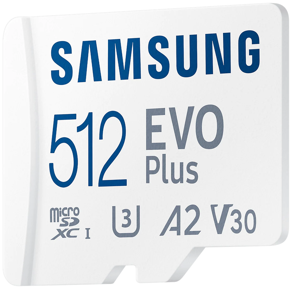 Карта памяти Samsung EVO Plus microSDXC 512 ГБ Class 10, V30, A2, UHS-I U3, R 130 МБ/с, адаптер на SD