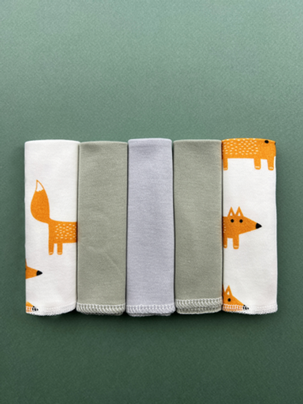 Платочки сет из 5 штук LooJoo Лисы / Шалфей / Серый шелк