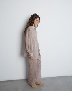 Рубашка из хлопка и шелка Брунелло Кучинелли в полоску какао