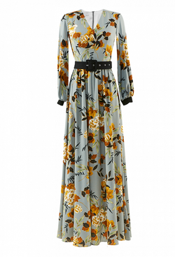 Хлопковое платье с цветочным принтом серое 15-02-20 SS