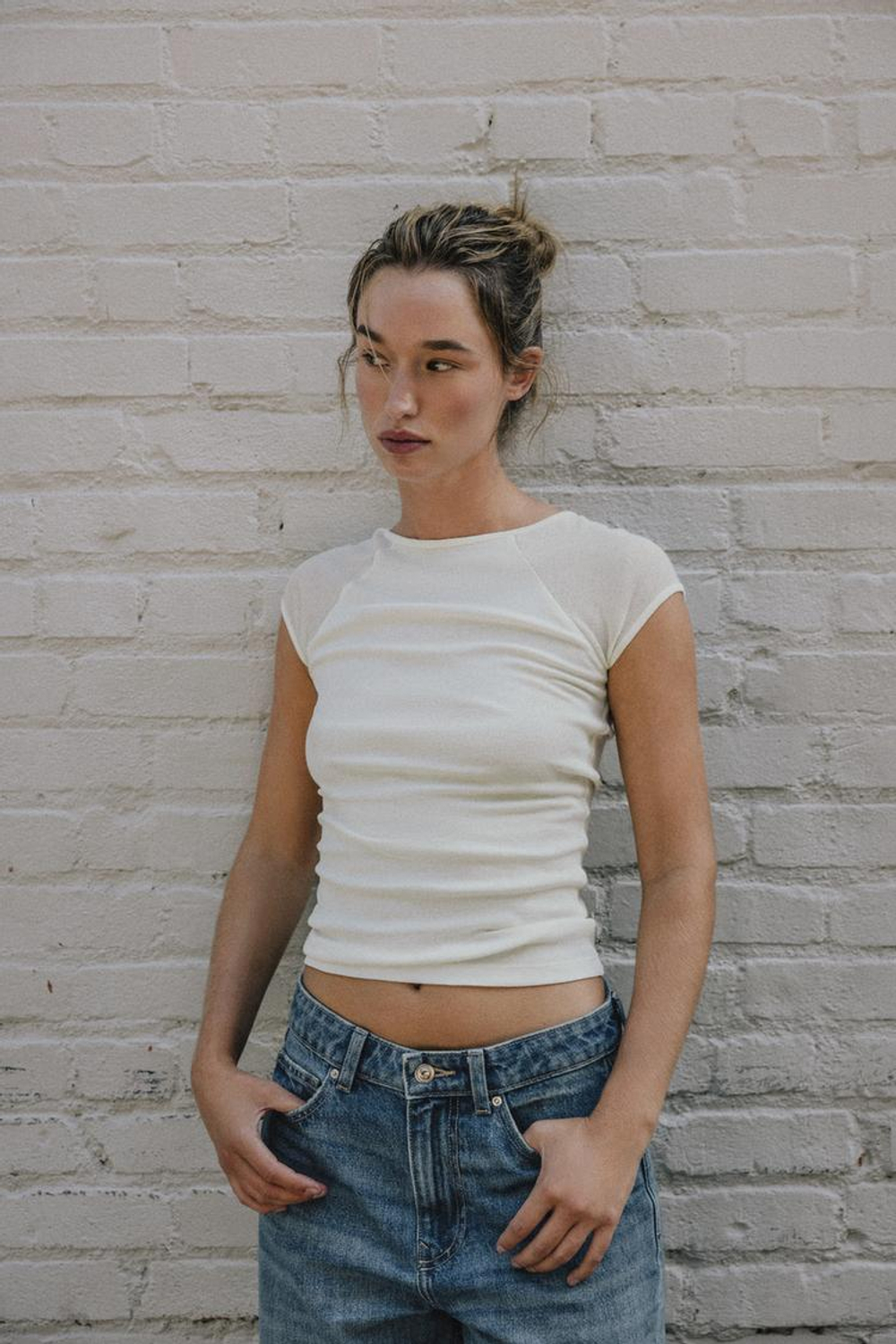 ZARA КОМБИНИРОВАННАЯ ФУТБОЛКА, ЭКРЮ/БЕЖЕВЫЙ