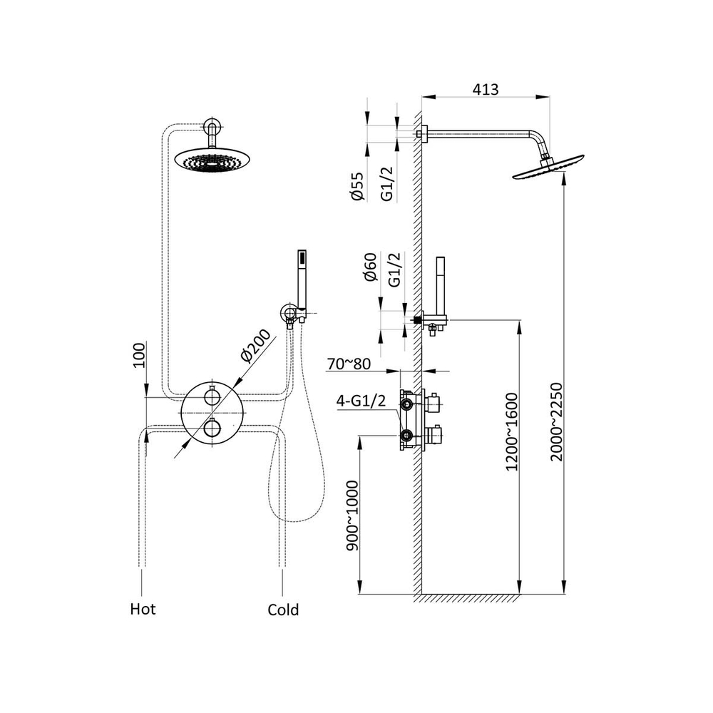 Душевой комплект Vincea VSFW-101TMB термостатический встраиваемый, двухрежимный, черный