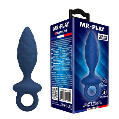 Синяя анальная пробка с кольцом Butt Plug with Loop S - 11,5 см. (Цвет: синий)