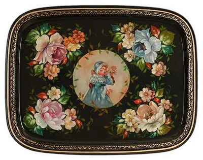 Жостовский поднос декоративный, размер 45х35 см (A19), металлический