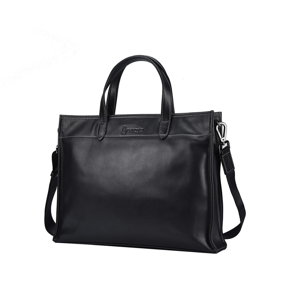 Hush Puppies Vegetable Tanned Top Grain Cow Leather Handbag Briefcase Large Men"s Black