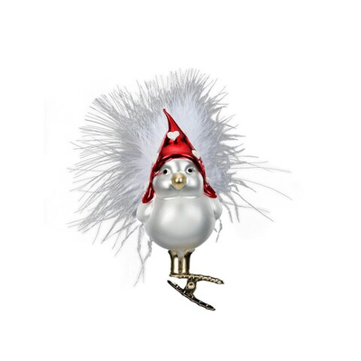 Игрушка Птица в колпаке, стекло, перо, Н9,5см INGES