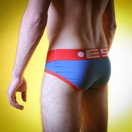 Мужские трусы брифы голубые с красной резинкой ES Blue Brief