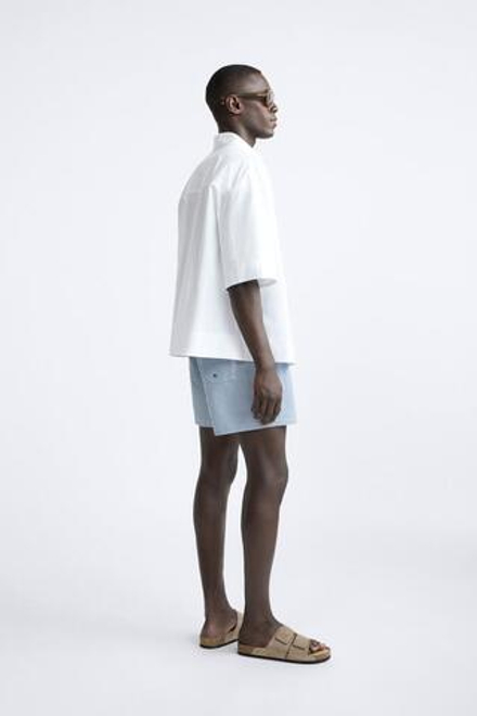 ZARA ПЛАВКИ SEERSUCKER КЛАССИЧЕСКОГО КРОЯ, ЯРКО-СИНИЙ