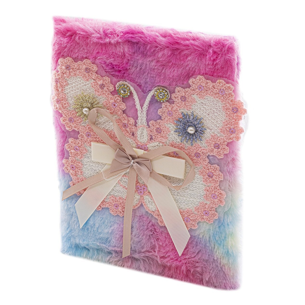 Записная книжка 15,0 см * 20,5 см, 7БЦ, Alingar, плюш, аппликация, 80 л, клетка, "Бабочка"