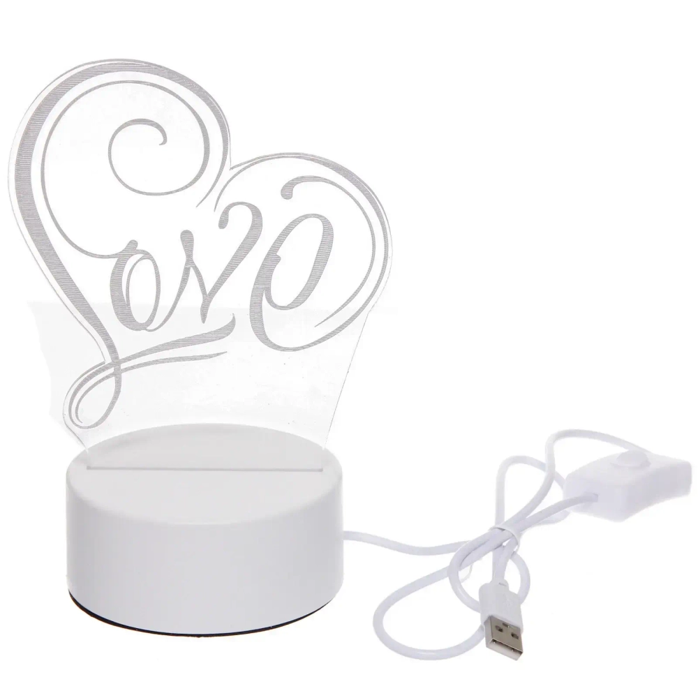 Светильник ночник «3D-LOVE YOU» на пластиковой подставке, с включателем USB
