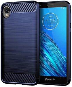 Чехол синего цвета на Motorola Moto E6, серия Carbon от Caseport