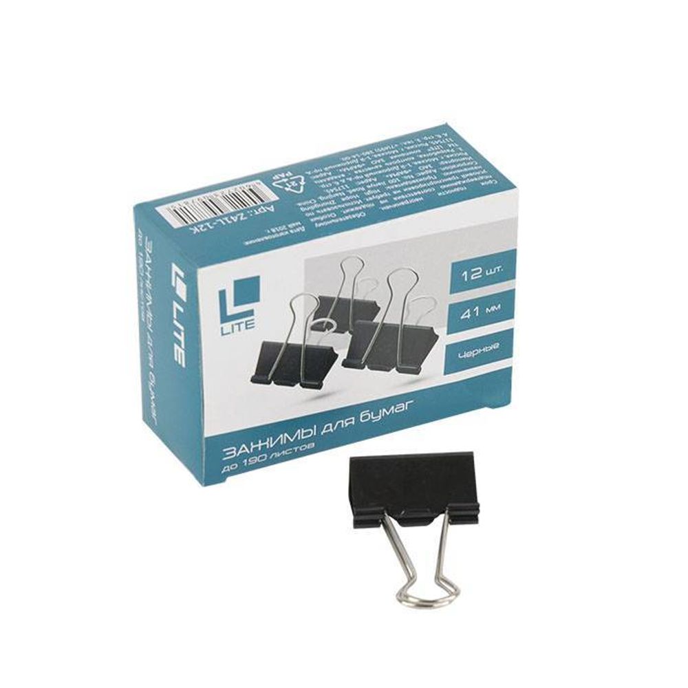 Зажим LITE 41 мм металл черный 12 шт/упак