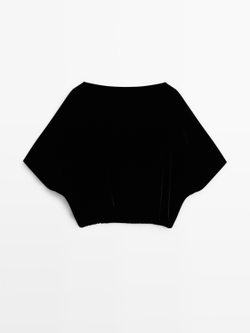 Massimo Dutti Бархатный топ с короткими рукавами, черный