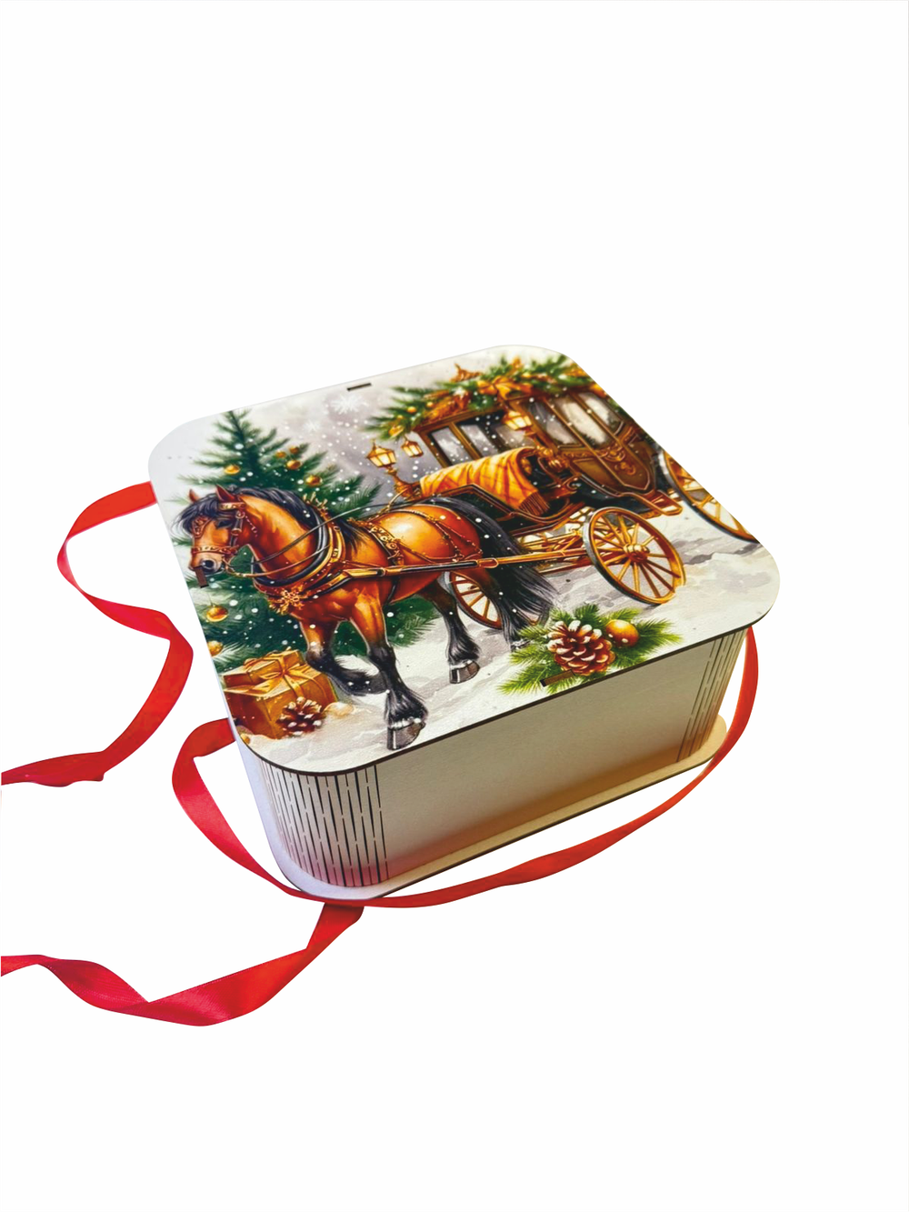 Деревянная Новогодняя упаковка,подарочная бандероль Карета
