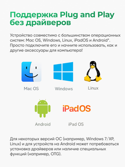 Хаб USB 3.0/2.0 VegGieg на 4 порта | 3×USB 2.0 + 1×USB 3.0 | Питание Micro USB 5V/2A | Без драйверов