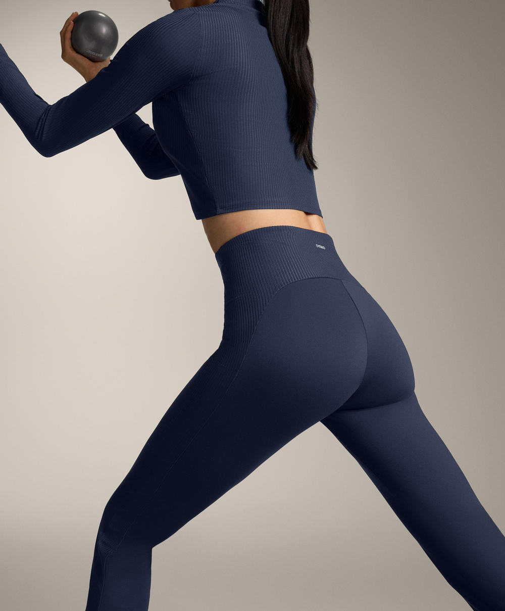 OYSHO Расклешенные брюки Comfortlux с высокой талией и отделкой в рубчик, синий