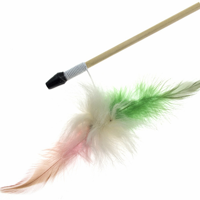 Дразнилка-удочка Меховой пушок на резинке с перьями 50см дер.палочка Кот Лукас