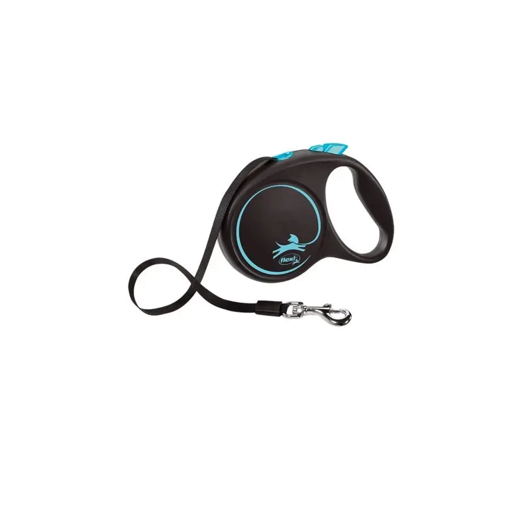 Flexi black design tape m поводок-рулетка для собак, голубая 5 м, до 25 кг