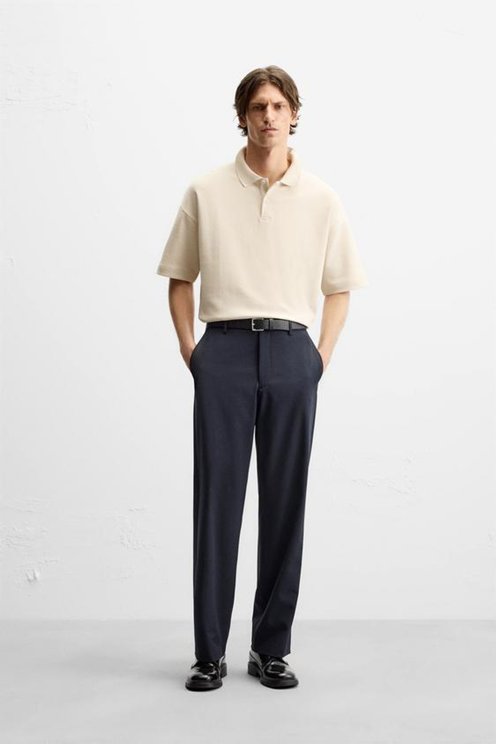 ZARA ПОЛО REGULAR FIT INTERLOCK, КРЕМОВЫЙ