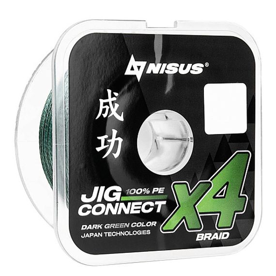 Шнур JIG CONNECT X4 PE Dark Green 100m #3.5, 0.30mm 17.8кг/46.3LB (T-N-JC-X4-0.30-100-DG) NISUS