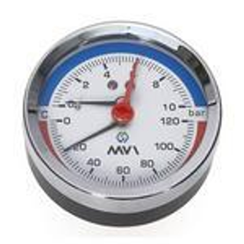 Термоманометр аксиальный MVI, до 10 бар, 0-120C, D80 мм, подключение G1/2