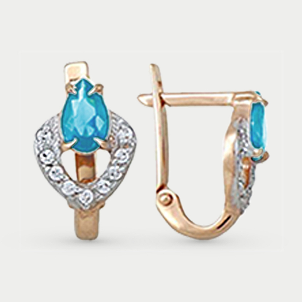 Серьги женские с фианитами из красного золота 585 пробы (арт. С-2177)