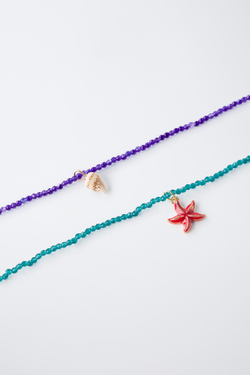 ZARA НАБОР ИЗ 2 ОЖЕРЕЛИЙ С МОРСКИМИ БУСИНАМИ, СИНИЙ