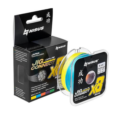 Шнур JIG CONNECT X8 PE Multicolor 150m #2.5, 0.25mm 17.3кг/25.7LB (T-N-JC-X8-0.25-150-M) NISUS