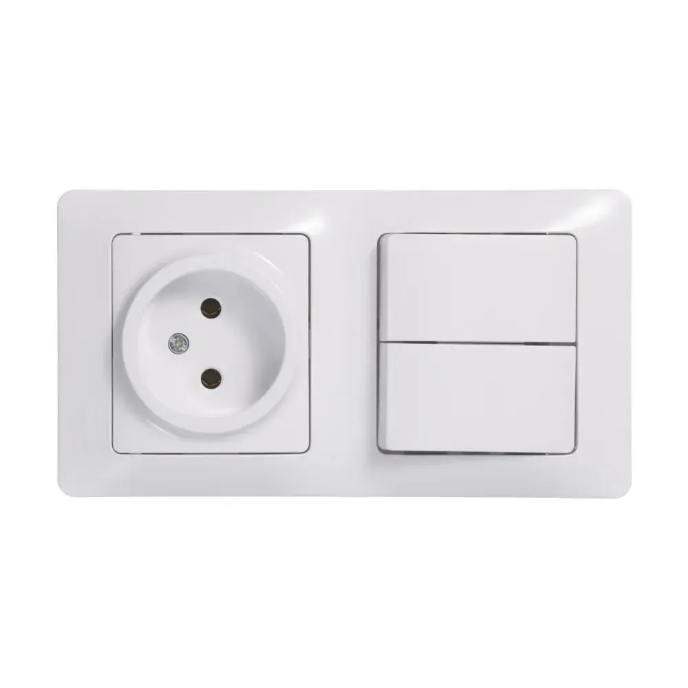 GLOSSA БЛОК: РОЗЕТКА без заземления + 2-клавишный ВЫКЛЮЧАТЕЛЬ, БЕЛЫЙ