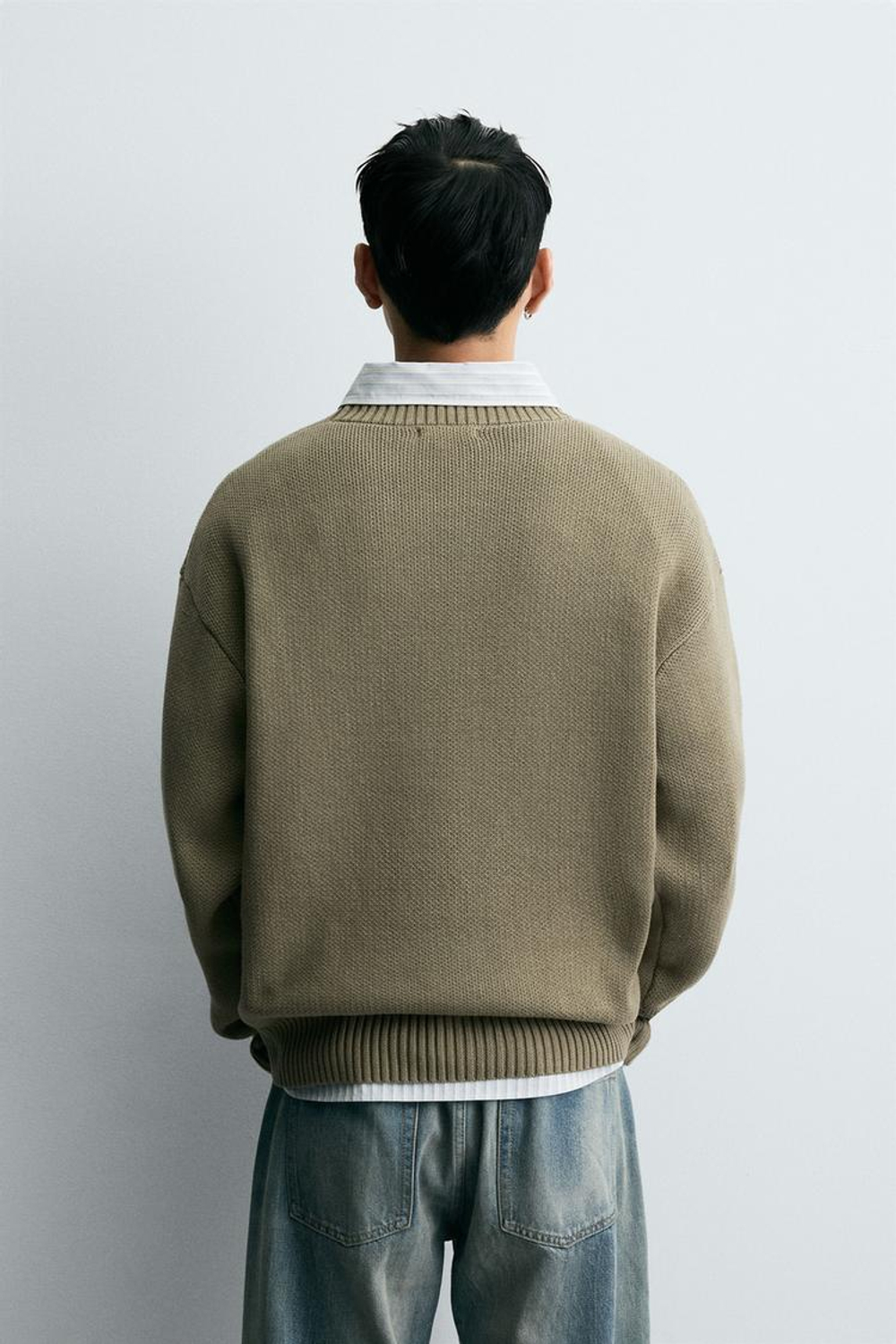 ZARA СВИТЕР ИЗ ХЛОПКА С РЕЛЬЕФНОЙ ТКАНЬЮ, СВЕТЛО-ЗЕЛЕНЫЙ