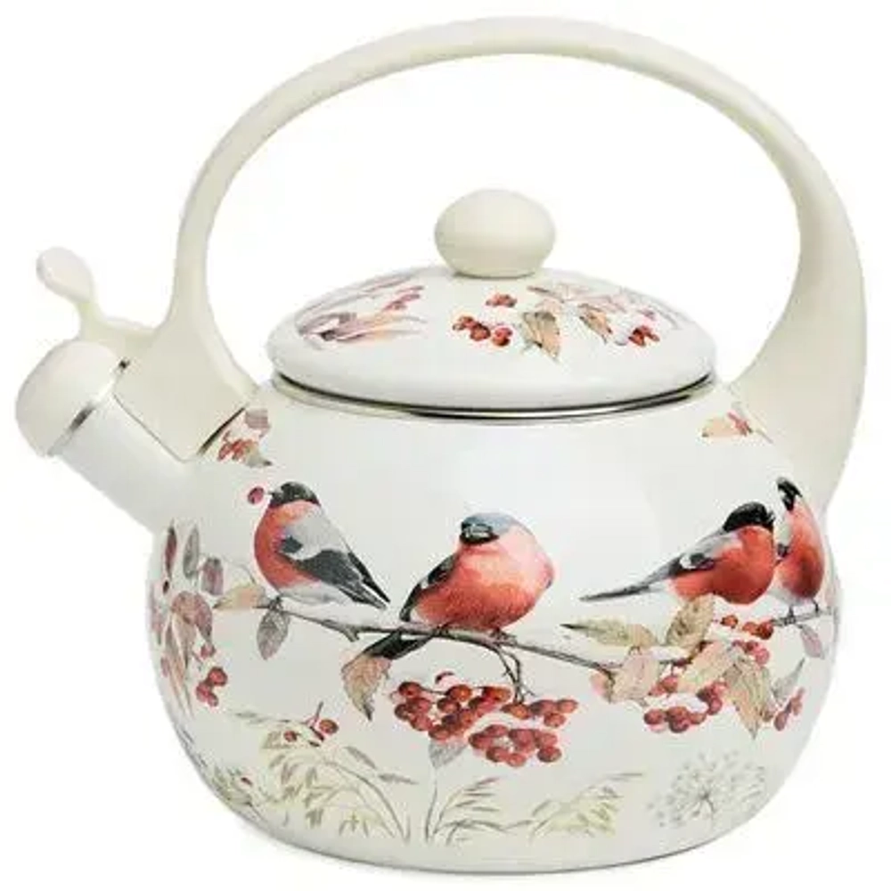 ЧАЙНИК AGNESS ЭМАЛИРОВАННЫЙ СО СВИСТКОМ СЕРИЯ «СНЕГИРИ», 2,2Л, ИНДУКЦИОННОЕ ДНО