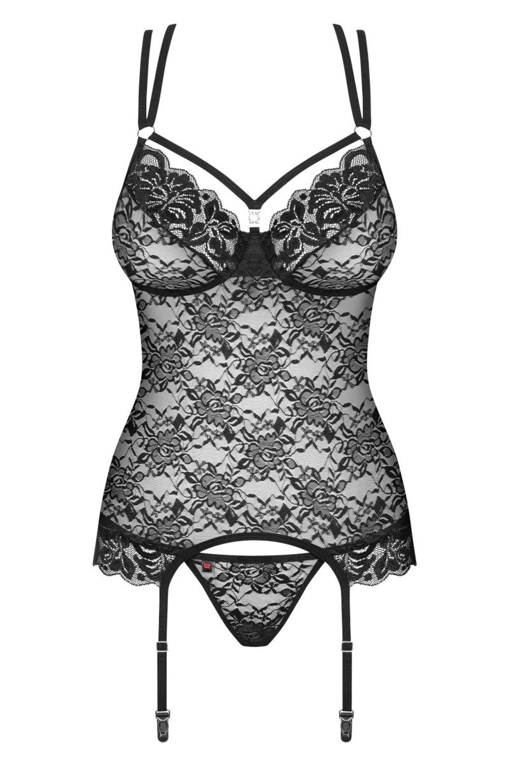 Нежный кружевной корсаж с цветочным мотивом (Размер: XXL) (Цвет: черный)