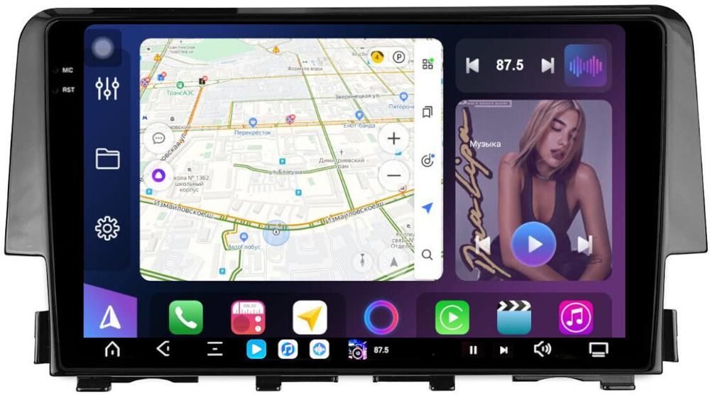 Магнитола для Honda Civic 10 2015-2021 - FarCar GX3232M монитор 9.5" 2K QLED на Android 14, TS20, 6+128Гб, CarPlay, 4G SIM-слот