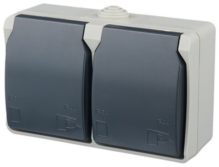 IP54 Розетка 2гн. с/з (серый) РА 16-303-03