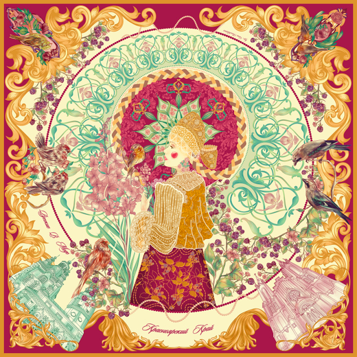 Платок «Красна девица. Красноярский край» 100% шелк