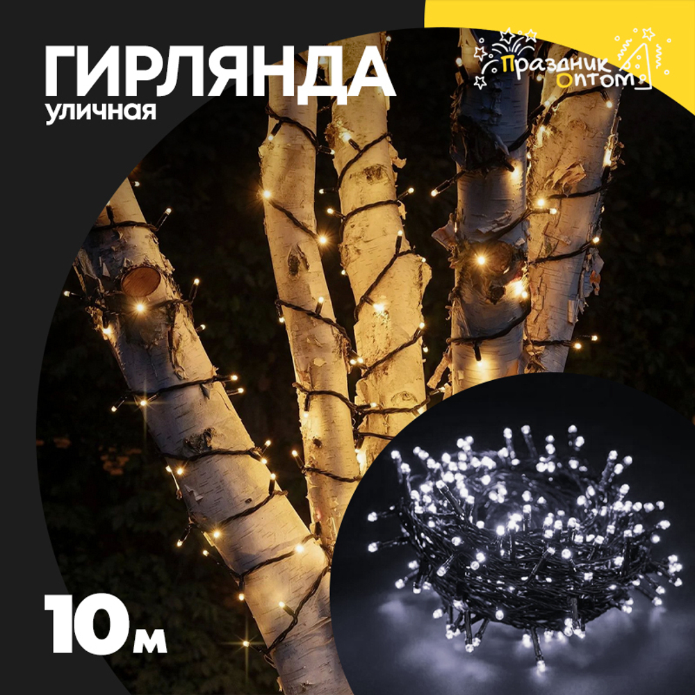 гирлянда 10м уличная черный провод (белый)