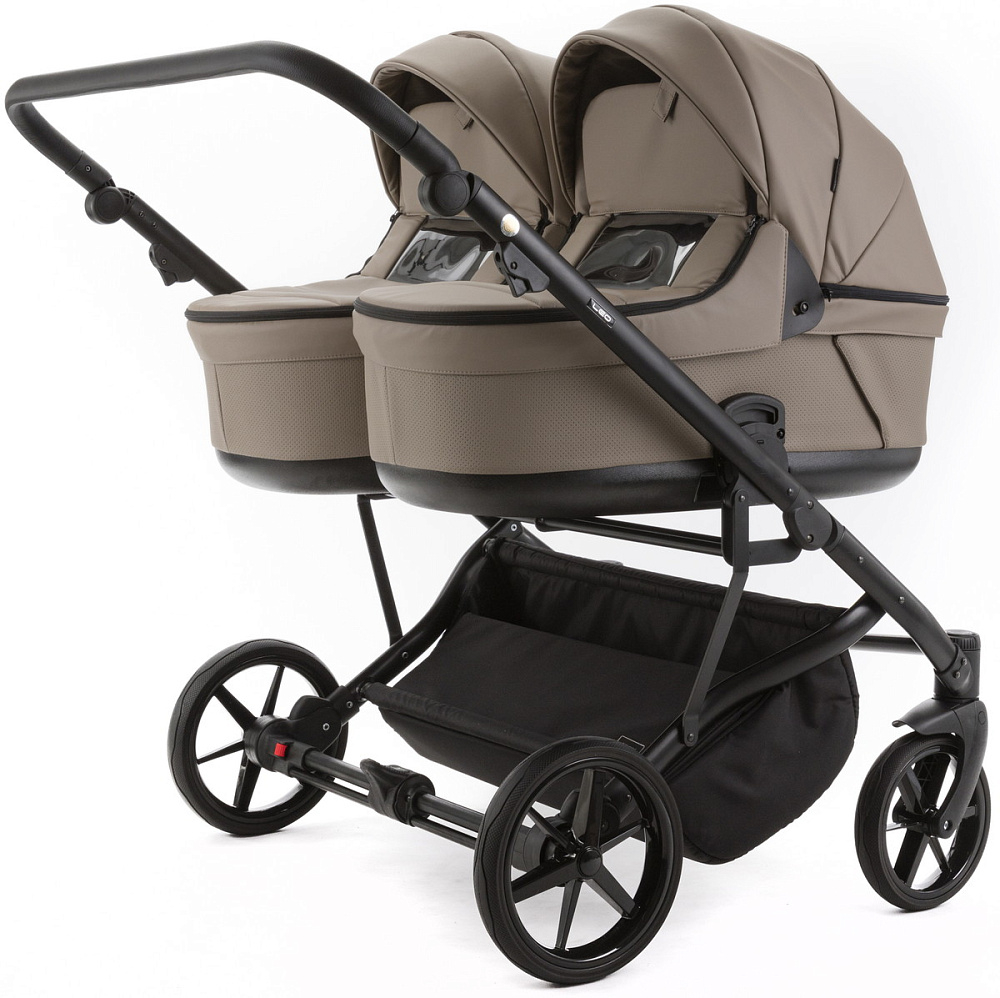 Детская коляска для двойни Adamex Leo Duo Deluxe 3 в 1 DUO-SA9 (Т.БЕЖЕВАЯ КОЖА)
