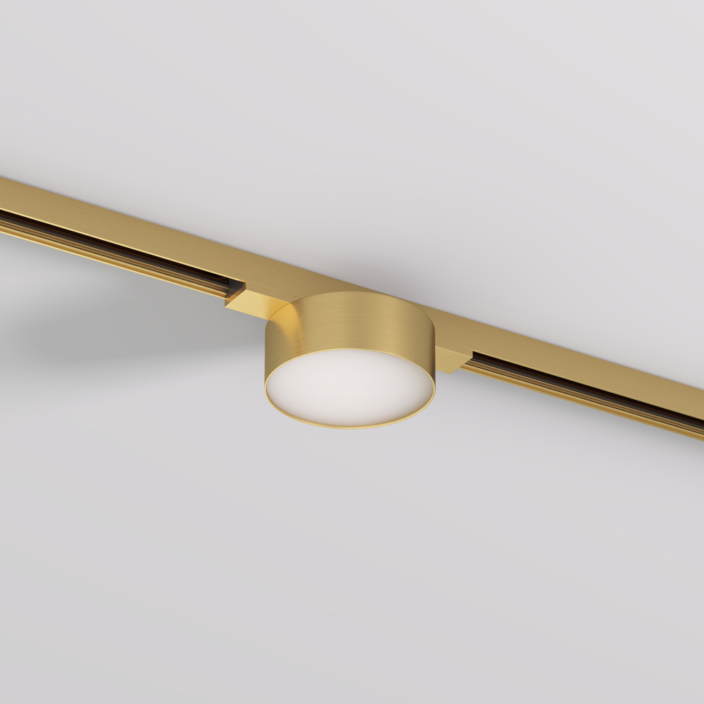 DK5761-SB Светильник для трека SHINE FLOW со светодиодом, D74*H28, 48V DC, 6W, RA?90, 3000K, IP20, сатинированная латунь, алюминий