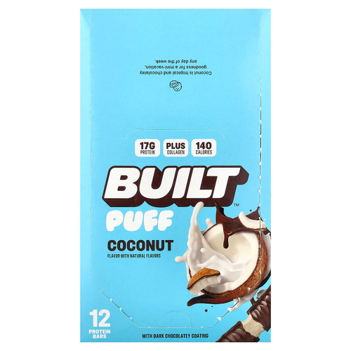 Built, Puff, протеиновые батончики, кокос, 12 батончиков по 40 г (1,41 унции)